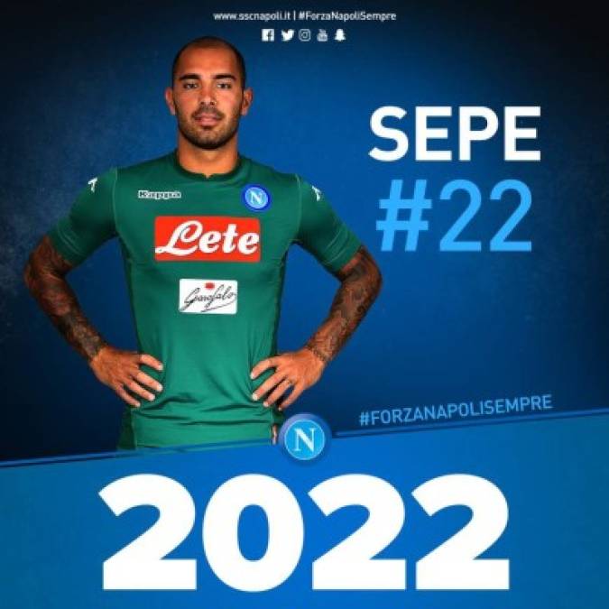 El guardameta del Napoli, Luigi Sepe, ha ampliado su contrato con el club italiano hasta el 30 de junio de 2022. Su actual compromiso finalizaba en 2019.