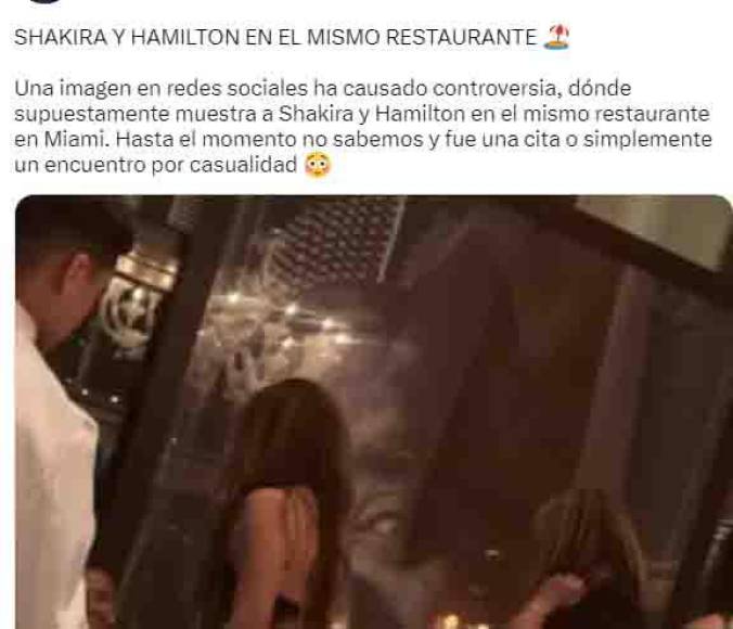 Las redes sociales han explotado luego que vieron a Shakira y Hamilton en el mismo restaurante.¿Nuevo romance?