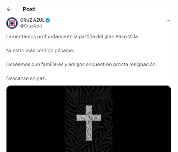 Paco Villa era simpatizante del Cruz Azul y el equipo mexicano lamentó el deceso del periodista.
