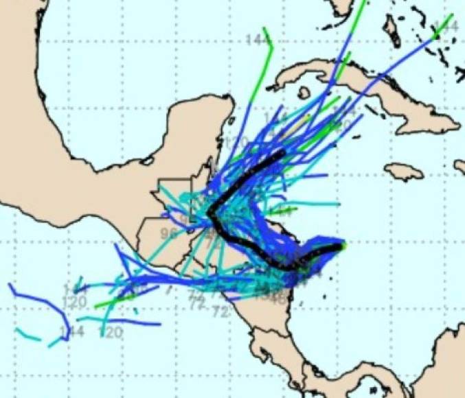De acuerdo con la posible trayectoria, el huracán Eta, después que se degrade, pasará por el departamento de Olancho, cubrirá parte de Francisco Morazán, Yoro y saldrá por Cortés hacia el Caribe.