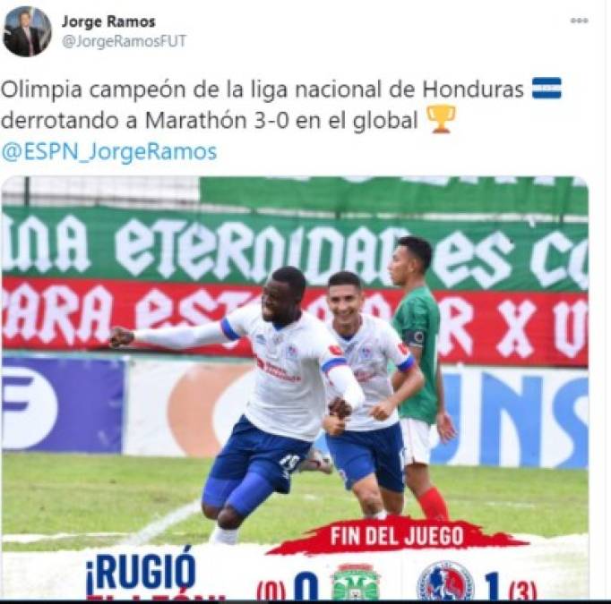 Jorge Ramos: El periodista uruguayo que trabaja en ESPN también publicó en sus redes sociales la obtención del título del Olimpia.