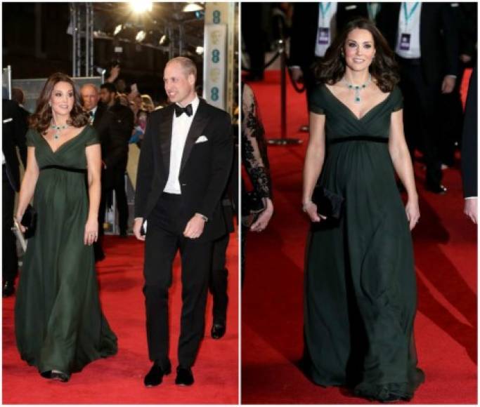 Los duques de Cambridge, Kate Middleton y el príncipe William.<br/>En medio del negro como reivindicación contra el acoso sexual, Kate hizo su entrada con un vestido verde oscuro con cinturón negro.<br/>