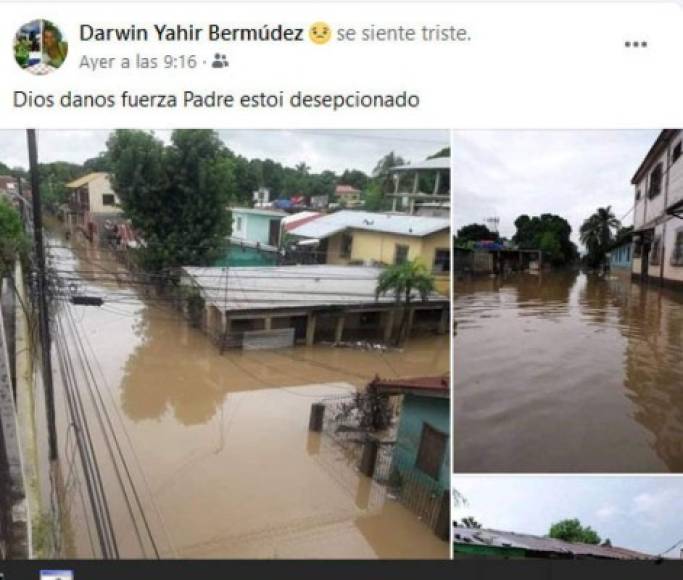 'Dios, danos fuerza padre. Estoy decepcionado', fue el mensaje del jugador hondureño en sus redes sociales al ver como nuevamente su casa se inundó.