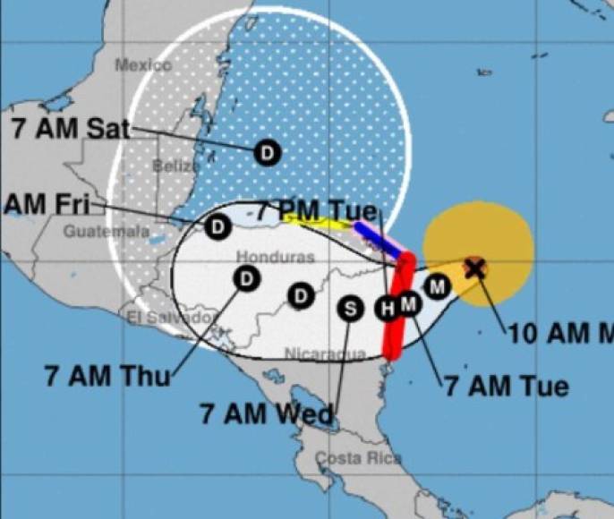 Tras el impacto y el consiguiente debilitamiento, Eta permanecerá sobre el norte de Nicaragua hasta la madrugada del miércoles.