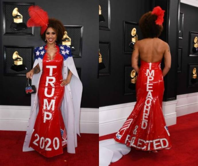 La cantante Joy Villa mostró su postura respecto a la reelección de Trump con un vestido de latex muy republicano.