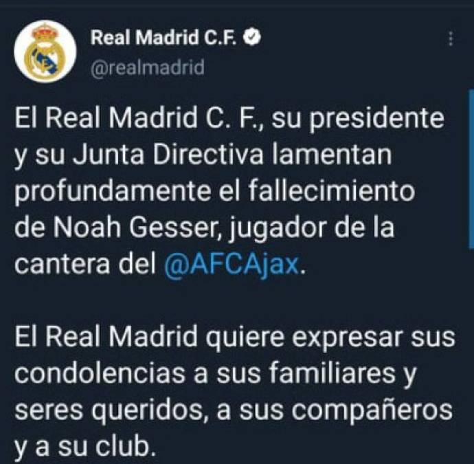 Clubes como el Real Madrid se unieron a las muestras de dolor tras el fallecimiento del jugador.