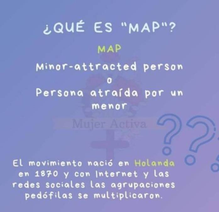 Según las iniciales MAP, significa 'Minor-attracted person' o personas atraídas por un menor. Así que ve el acróstico 'MAP' en el Facebook de su hija o hijo es momento de reportarla y eliminarla.