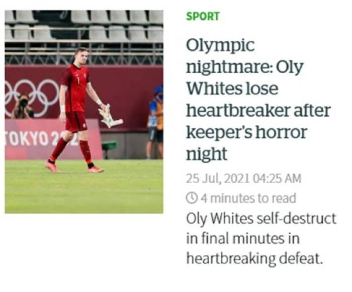 The New Zealand Herald (diario de Nueva Zelanda)- “Pesadilla olímpica: Oly Whites se autodestruyen en los minutos finales en una derrota desgarradora”.