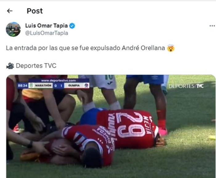 El periodista Luis Omar Tapia se pronunció en sus redes sociales sobre la terrible falta del zaguero del Marathón.
