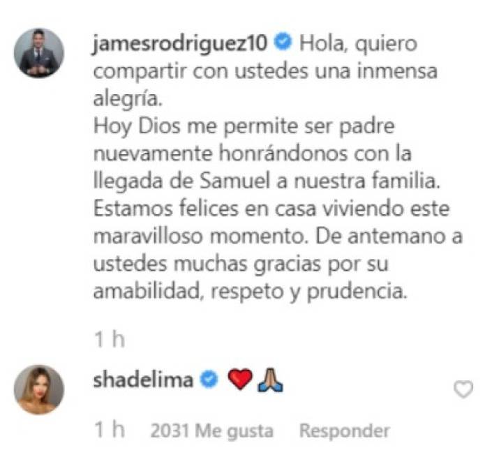 En la publicación de su novio Shannon comentó con los emojis de un corazón y unas manos rezando.