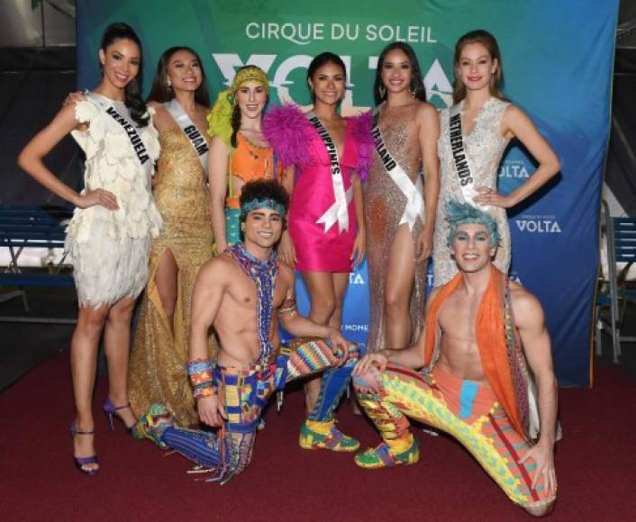 Miss Venezuela Thalia Olvino, Miss Guam Sissie Luo, Miss Filipinas Gazini Ganados, Miss Nueva Zelanda Diamond Langi, and Miss Holanda Sharon Pieksma.