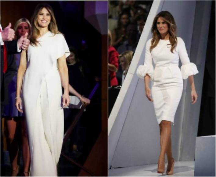 En los eventos claves de la campaña presidencial, Melania optó por el blanco para destacar. Y es que la ahora primera dama de EUA, sufrió el rechazo de gran número de diseñadores que se negaron a vestirla debido a las posturas políticas de su marido, lo que ha hizo que su indumentaria en los eventos inaugurales fuera más esperada de lo habitual. Y la exmodelo no decepcionó con sus elecciones.