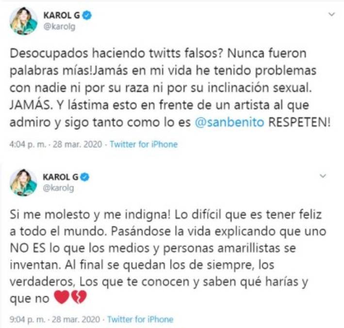 '¡Sí me molesto y me indigna! Lo difícil que es tener feliz a todo el mundo. Pasándose la vida explicando que uno no es lo que los medios y personas amarillistas se inventan. Al final, se quedan los de siempre, los verdaderos. Los que te conocen y saben qué harías y qué no', ha concluido Karol.