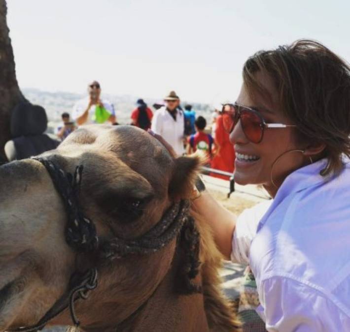 Jennifer López y Alex Rodríguez no dejaron pasar la oportunidad de recorrer los alrededores de Jerusalén en camello.