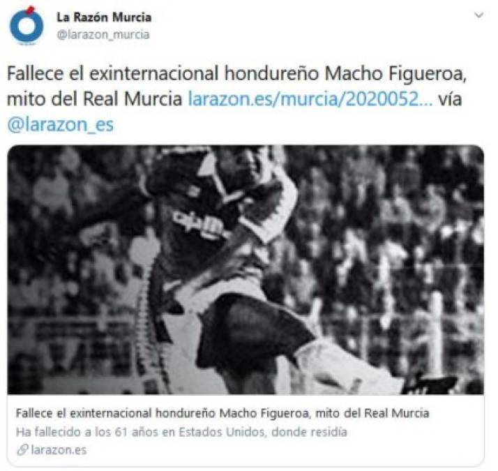 La prensa de Murcia ha informado de esta manera la muerte del exjugador hondureño.