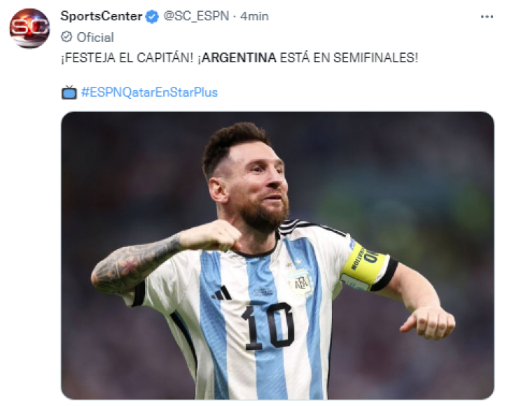 Y Sports Center resaltó a Messi en su publicación.