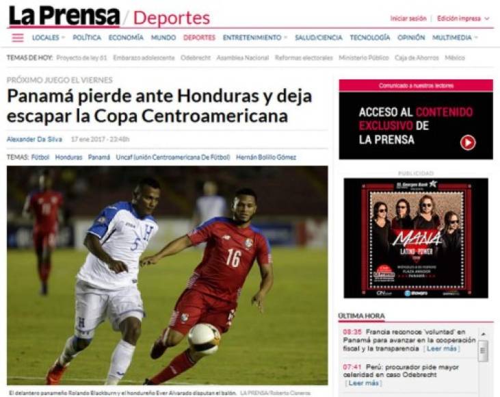 La Prensa: 'Panamá pierde ante Honduras y deja escapar la Copa Centroamericana'.
