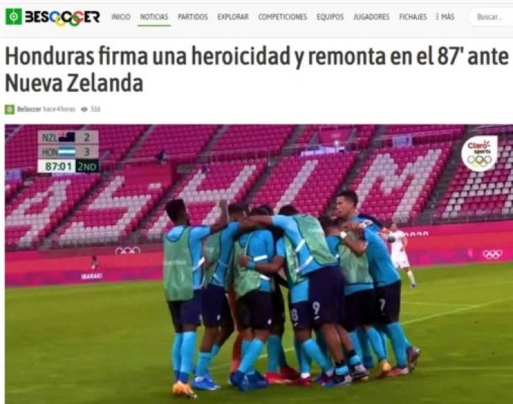 Besoccer (España) - “Honduras firma una heroicidad y remonta en el 87' ante Nueva Zelanda“. “La 'Bicolor' firmó una remontada de película en territorio nipón“.