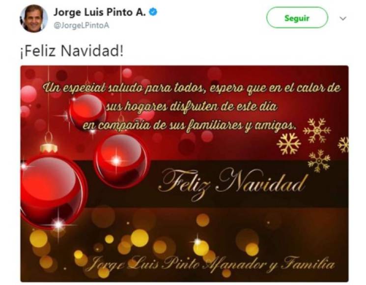 Jorge Luis Pinto, ex entrenador de la Selección de Honduras, compartió este mensaje en sus redes sociales.