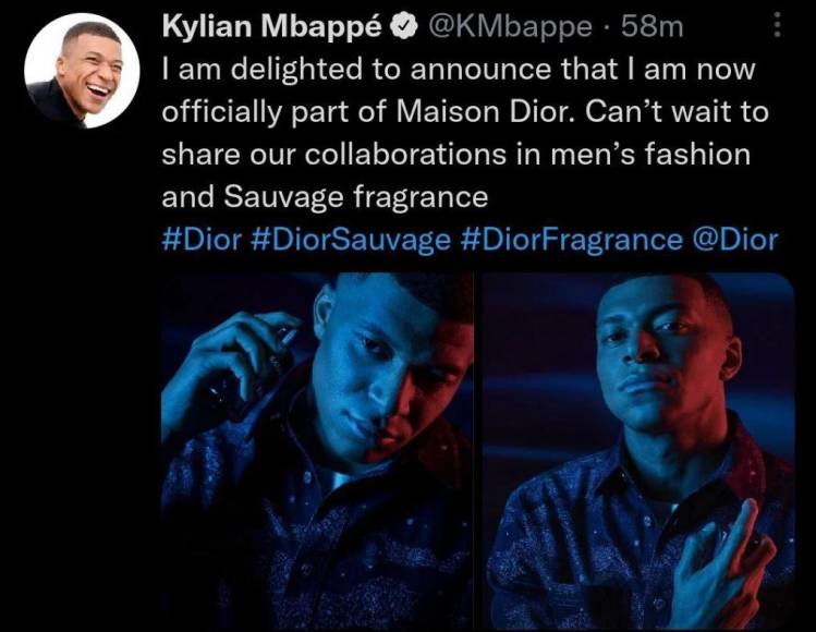 A través de redes sociales, el jugador francés mostró su entusiasmo al formar parte de Dior compartiendo unas fotografías donde aparece usando Sauvage. 