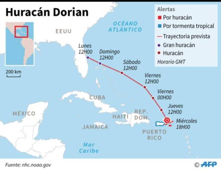 En su más reciente boletín, el CNH informó que Dorian empieza a alejarse de Puerto Rico, que todavía sufre condiciones de tormenta tropical, y del noreste del Caribe con vientos máximos sostenidos de 130 kilómetros por hora (80 mph), con miras a fortalecerse en los próximos días hasta convertirse en un 'huracán mayor' en el Atlántico.