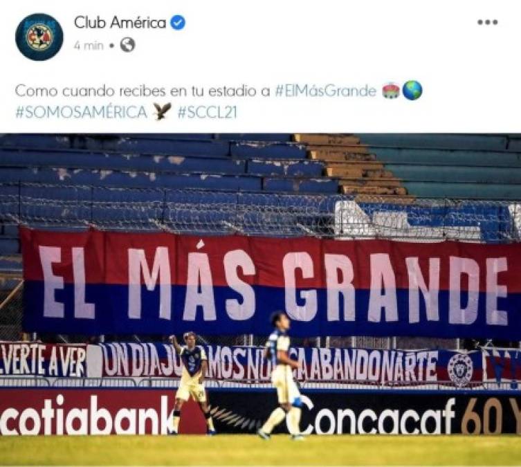 En sus redes sociales, el América causó revuelo al 'burlarse' con la manta del Olimpia en la que se podía leer la frase:'El más grande'. El cuadro mexicano escribió que los recibieron con esa manta y muchos aficionados olimpistas reaccionaron molestos por dicho tuit.