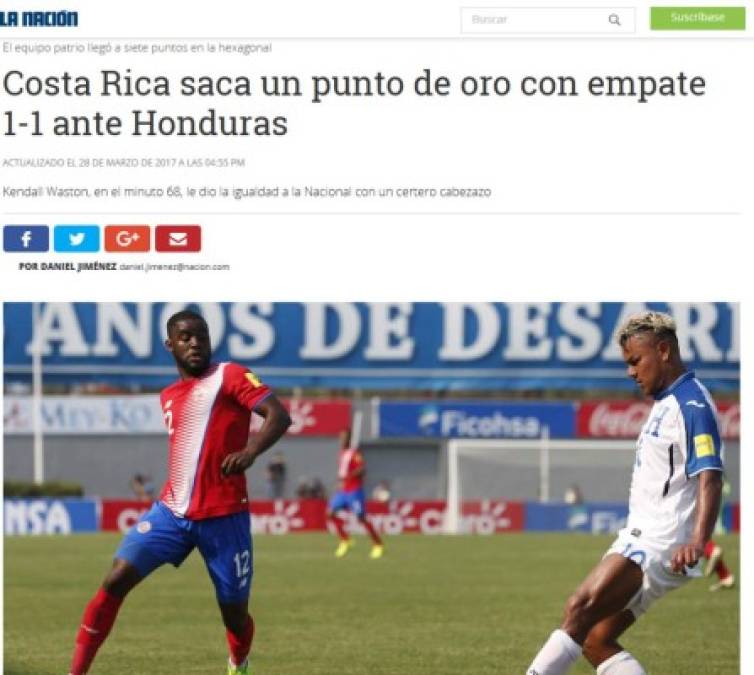 La prensa de Costa Rica ha salido contenta con el empate ante Honduras.