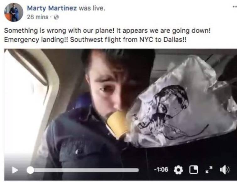 El pasajero Marty Martínez logró transmitir los momentos de pánicos vividos en la aeronave a través de un Facebook Live. 'Algo está mal con nuestro avión, parece que estamos cayendo. Es un aterrizaje de emergencia', escribió.