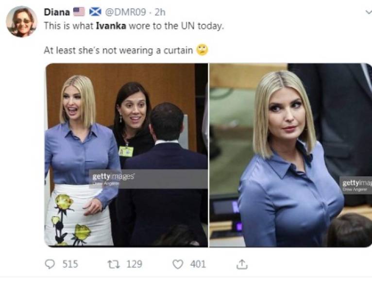 'Esto es lo que Ivanka vistió hoy en las Naciones Unidas. Al menos no estaba utilizando una cortina', escribió una usuaria en Twitter.