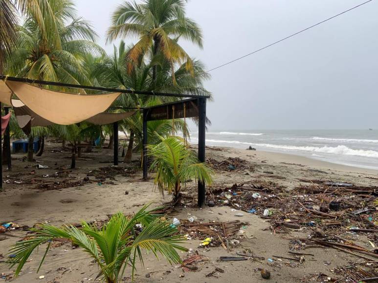 Las lluvias, que también azotan en el municipio de Tela (Atlántida), han ocasionado un fuerte oleaje que ha arrastrado una gran cantidad de basura en las playas de la zona. 