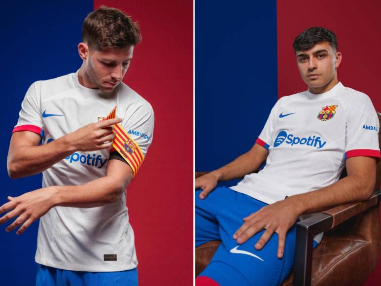 El Barcelona presentó este miércoles de forma oficial su segunda equipación para esta temporada, que tendrá una camiseta de color blanco con detalles azulgranas en las mangas. Fotos: FC Barcelona.