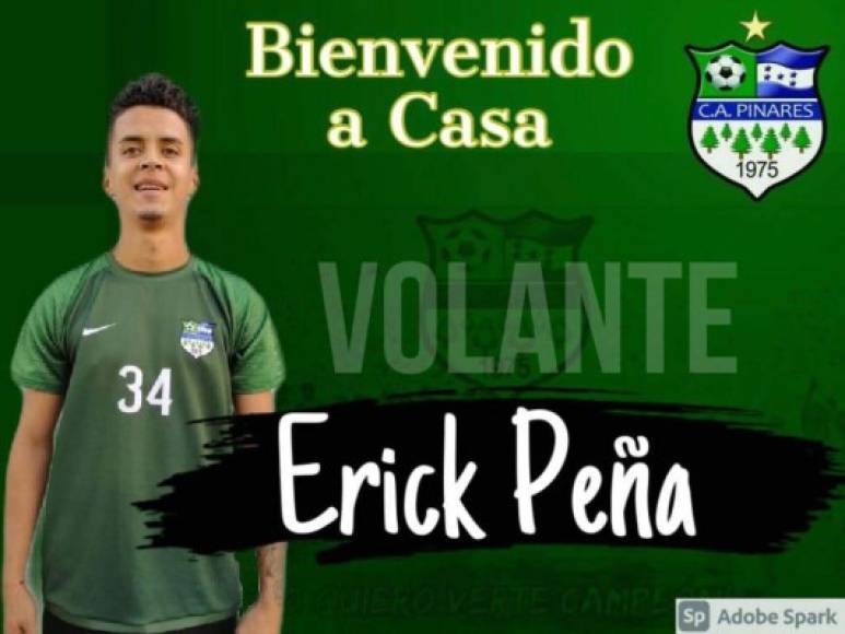 Erick Peña: El volante zurdo fue fichado por el Atlético Pinares de Ocotepeque. En la Liga Nacional militó en clubes como Real España, Honduras Progreso y la UPN.