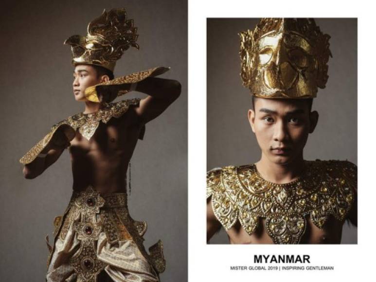 El representante de Myanmar, Thiha Kyaw, fue el ganador a mejor traje típico por su espectacular atuendo dorado que rememora a los uniformes de los antiguos luchadores de esta nación asiática.