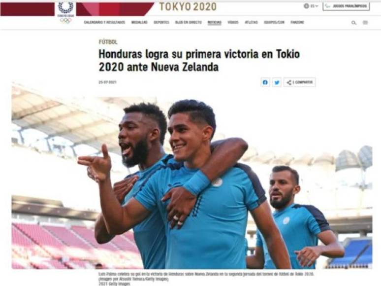 Página de los Juegos Olímpicos - “Honduras logra su primera victoria en Tokio 2020 ante Nueva Zelanda“. “Rigoberto Rivas se convierte en la figura del partido al marcar el gol que ha dado el triunfo a la 'H' en los últimos minutos de partido“.