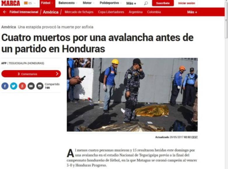 Diario Marca de España hablando sobre la tragedia.