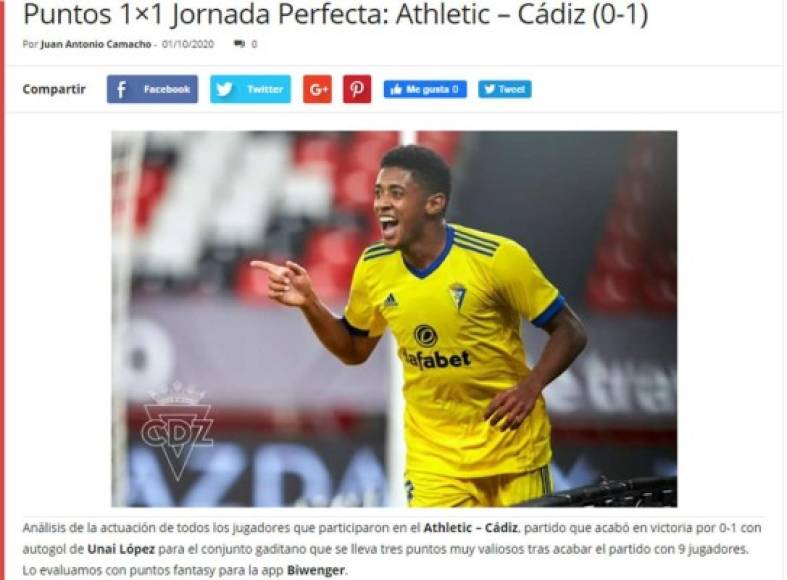 La página web de www.jornadaperfecta.com dio la puntuación a la actuación del hondureño. 'Choco Lozano (7): Buena jugada que puso a su equipo por delante en el marcador. Gran autopase ante Unai Nuñez. Será titular en el próximo encuentro'.