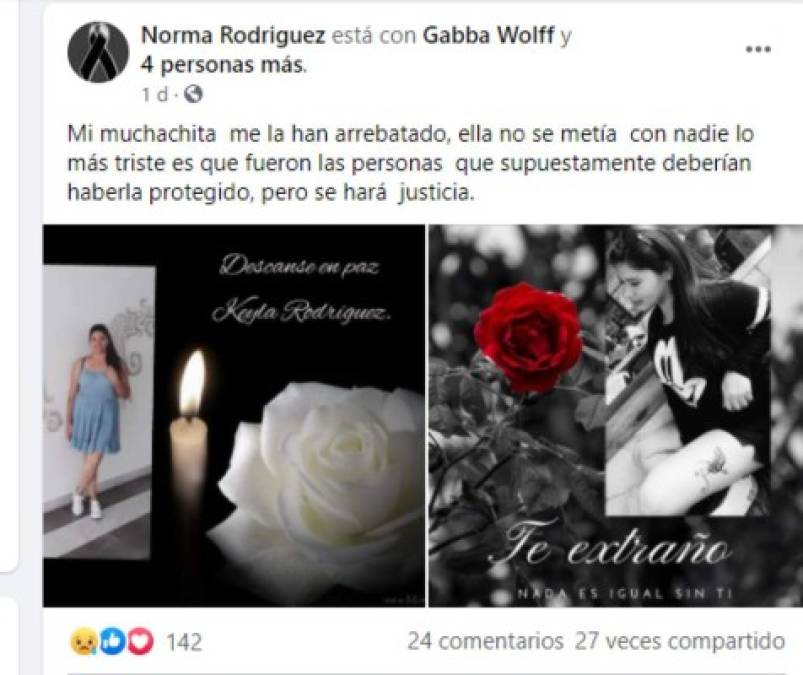 La madre y hermanos de Keyla reaccionaron en redes sociales, lamentando su muerte y exigiendo justicia.