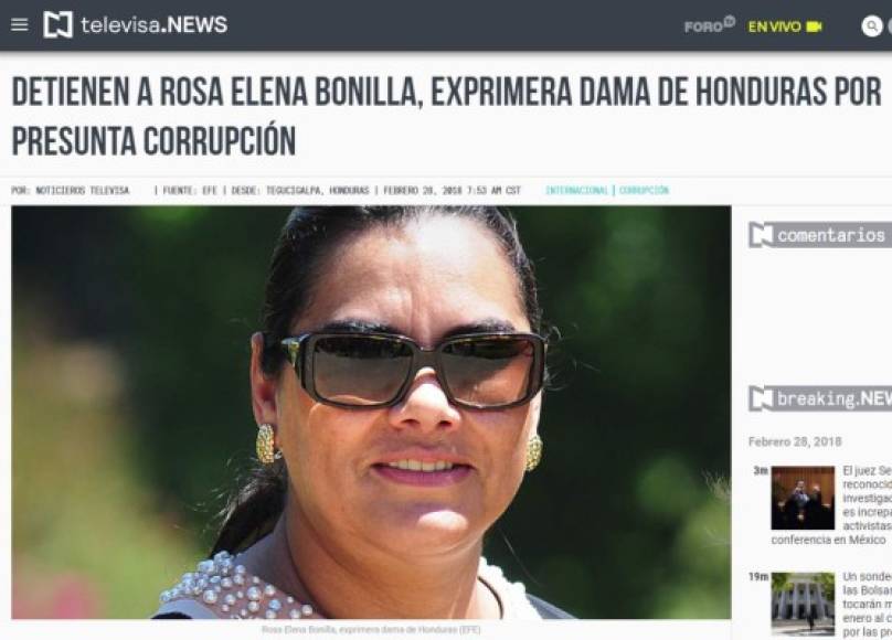 Televisa destacó que la captura de la ex primera dama hondureña se produjo luego de la salida del exjefe de la Misión de Apoyo Contra la Corrupción y la Impunidad en Honduras (Maccih), Juan Jiménez.