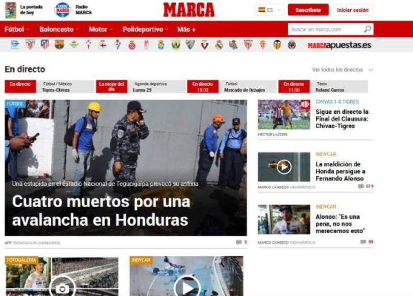 Diario Marca de España ha puesto de principal en su página web la noticia de la tragedia.