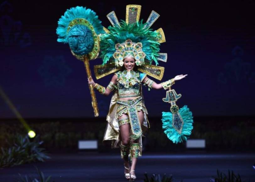 Jenelli Fraser, Miss Belize 2018 walks on stage during the 2018 Miss Universe national costume presentation in Chonburi province on December 10, 2018. (Photo by Lillian SUWANRUMPHA / AFP)
