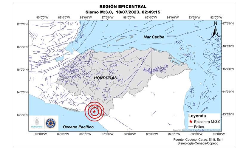 Se registra sismo de magnitud 3,0 en la zona sur de Honduras