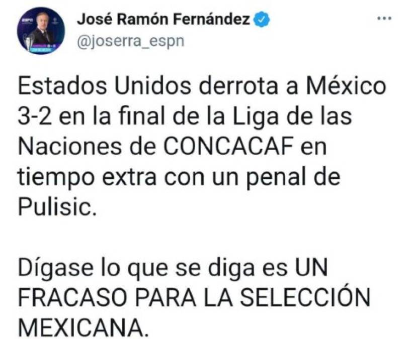 El veterano periodista José Ramón Fernández señaló que fue un fracaso de México el no poder ganar la Liga de Naciones de Concacaf.