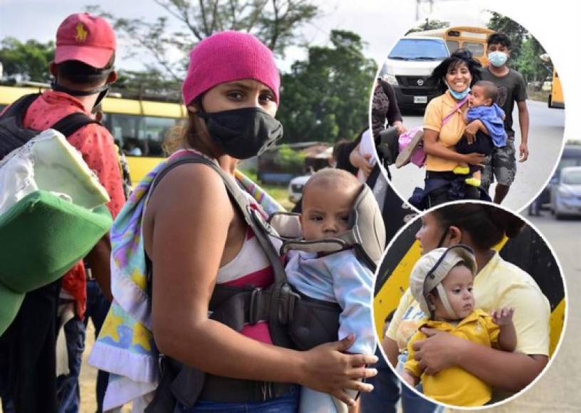 Un alto número de menores y jóvenes forman parte de la multitudinaria caravana que salió desde la Gran Terminal de San Pedro Sula.