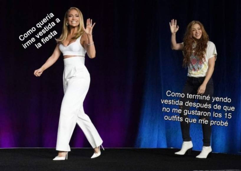 Jennifer López llegó a la conferencia del Super Bowl, este 30 de enero, en un elegante traje blanco con zapatos a juego y un maquillaje elaborado, a su lado Shakira parecía una chica corriente.<br/>