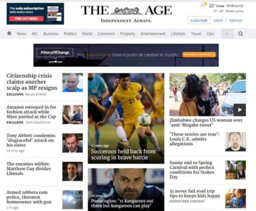 El periódico The Age destaca que Australia 'se retractó de anotar en una valiente batalla'. 'Los Socceroos escapan de 'la tumba' con un empate contra Honduras', se lee en su crónica.