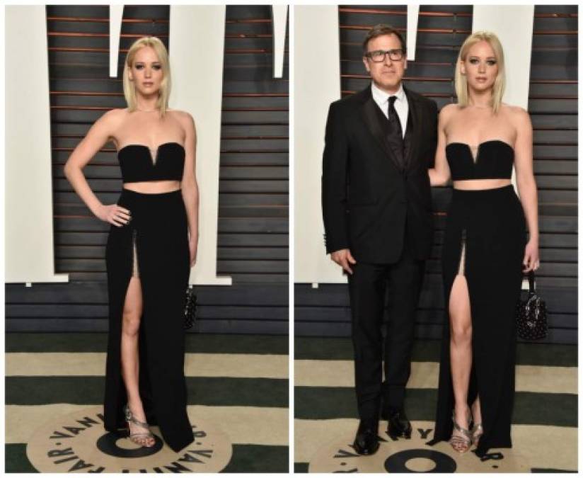 Jennifer Lawrence que se quedó sin la estatuilla por su papel en Joy), que sustituyó su Dior Alta Costura de encaje por un dos piezas compuesto por un bandeau y una falda con abertura de infarto de Alexander Wang.