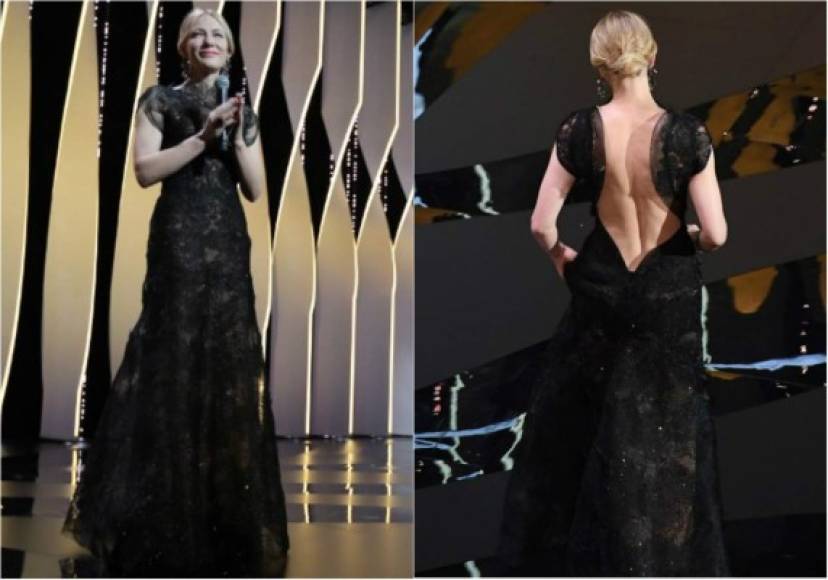 La actriz Cate Blanchett inauguró la alfombra roja con un vestido negro en un guiño al movimiento #MeToo.