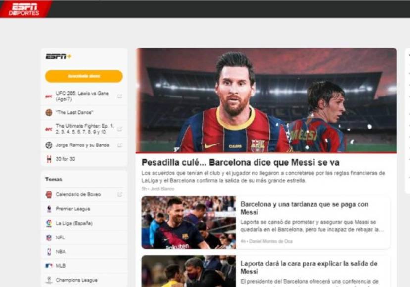 ESPN - “Pesadilla culé... Barcelona dice que Messi se va”.