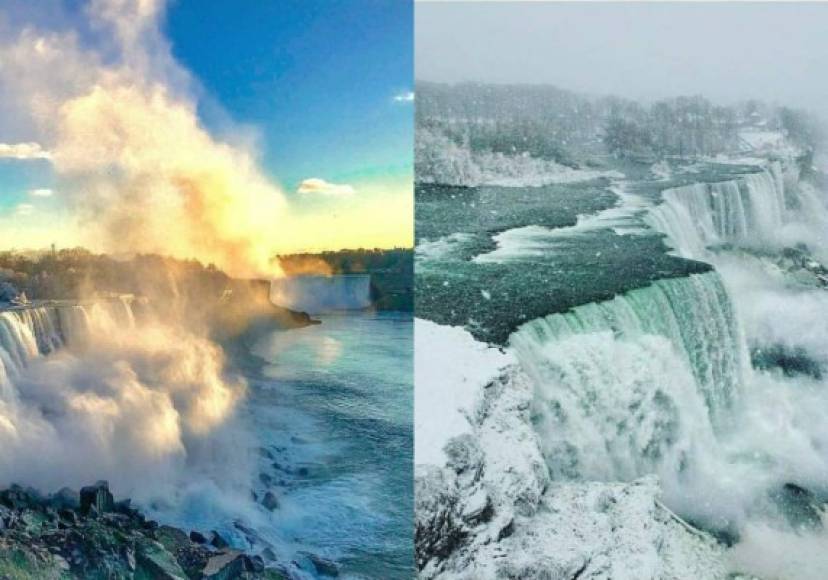 Más de 3.000 toneladas de agua fluyen sobre las Cataratas del Niágara cada segundo, pero en el invierno, las cataratas se convierten en un paraíso invernal.<br/>
