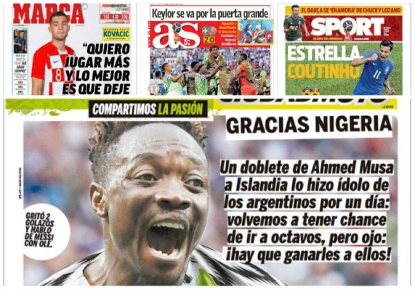 El triunfo de Nigeria sobre Islandia acaparó las portadas de los medios internacionales.